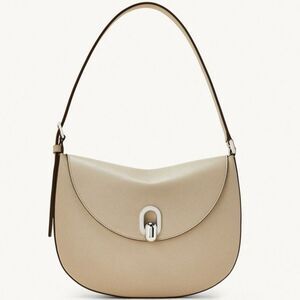 Savette Small Tondo Shoulder Bag in Bone Calfskin Beige Tan